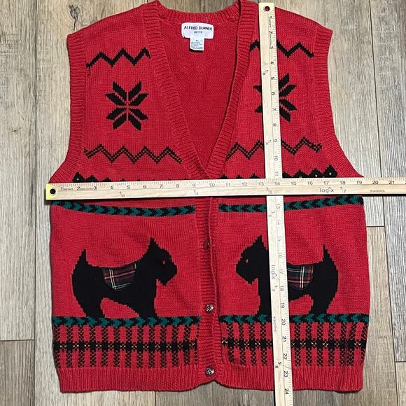 Vtg Scottie Dog Red Knit Sweater Vest Sz L P Preppy Ugly Christmas Holiday Indie - Picture 7 of 7